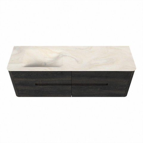Mondiaz CIRO-DLUX Ensemble de meubles de salle de bains - 150x45x50cm - vasque en solid surface Ostra - 1 lavabo à gauche - sans trous de robinet - 4 tiroirs - Shadow SW1532479