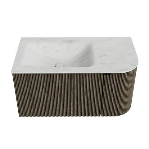 Mondiaz KURVE-DLUX Ensemble de meuble de salle de bains - 85x46x40cm - 1 tiroir - 1 porte - lavabo solid surface - gauche - 1 trou de robinet - Shadow SW1414409