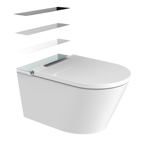 QeramiQ Luma Ensemble WC-douche - réservoir encastré Geberit UP320 - avec châssis Burda - séchoir - douchette féminine - plaque de commande cuivre - boutons ronds - blanc brillant SW1472007