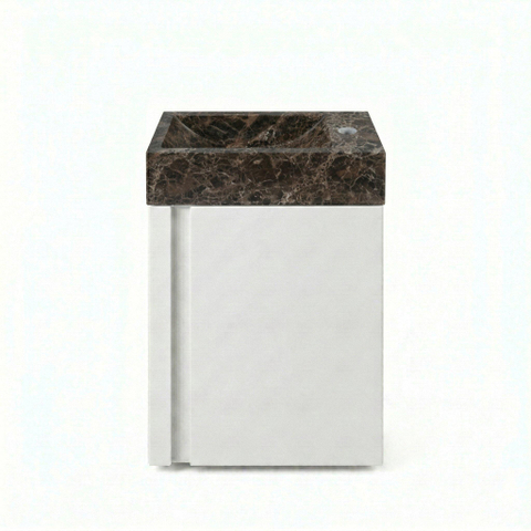 Saniclass Chaci Toiletmeubelset - 40x65cm - 1 deur - 1 kraangat - rechts - fontein dark emporador - mat wit SW1482365