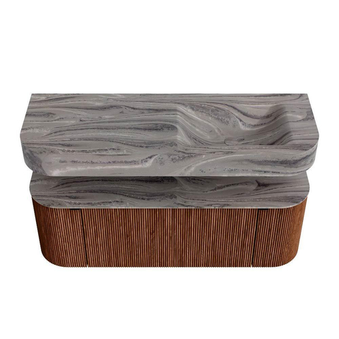 MONDIAZ THOR-DLUX 130cm meuble de salle de bains arrondi gauche + droite couleur Ruby avec 1 tiroir et 2 portes. Vasque suspendue CLOUD droite 1 trou de robinet couleur Sombra. SW1464135
