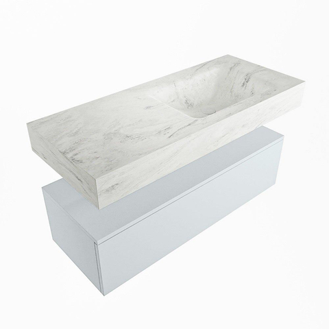 Mondiaz ALAN-DLUX Ensemble de meuble - 110cm - meuble Clay mat - 1 tiroir - Lavabo Cloud Opalo suspendu - vasque Droite - 1 trou de robinet SW806974