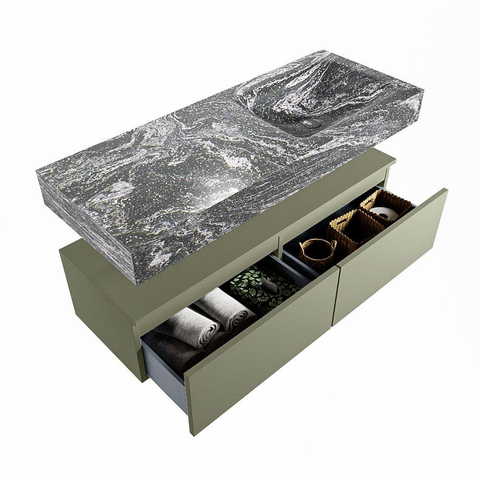 MONDIAZ ALAN - DLUX Badkamermeubelset - 120cm - onderkast - Army - 2 lades - vrijhangende wastafel - wasbak rechts - 1 kraangat - Lava SW808624