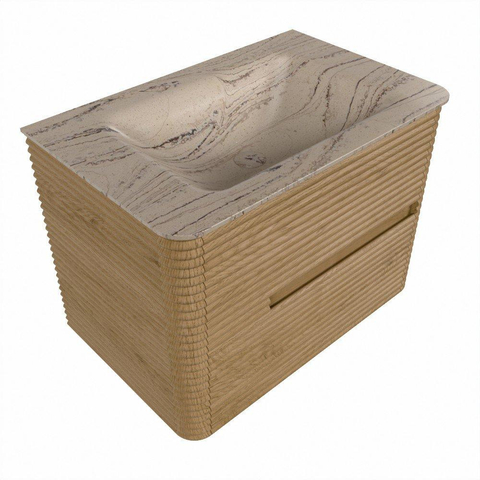 Mondiaz CIRO-DLUX Badkamermeubelset - 70x45x50cm - Solid surface wastafel Arena - 1 wasbak Midden - zonder kraangaten - 2 lades - Oak SW1530953