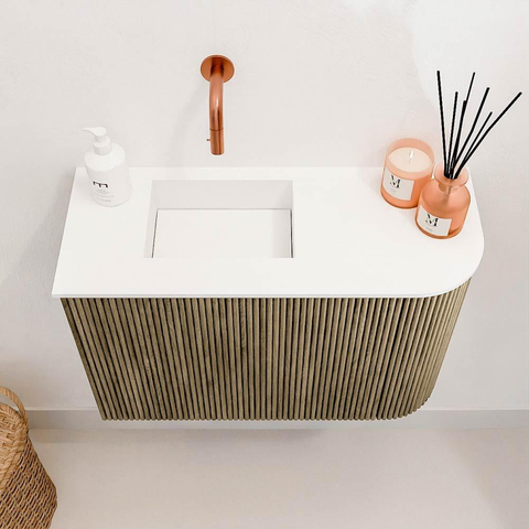 Mondiaz JOYA 61.6cm toiletmeubel - ronding rechts kleur Dusk - Wastafel FAYE positie Links Zonder kraangat kleur Talc. SW1421605