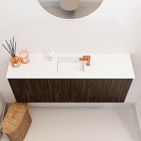Mondiaz JOYA 100cm meuble de salle de bains WC - couleur Walnut - Vasque FAYE position Milieu 1 trou de robinet couleur Talc. SW1421251