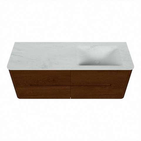 Mondiaz CIRO-DLUX Ensemble de meubles de salle de bains - 130x45x50cm - Plan vasque Solid surface Opalo - 1 lavabo à droite - sans trous de robinet - 4 tiroirs - Ruby SW1531661