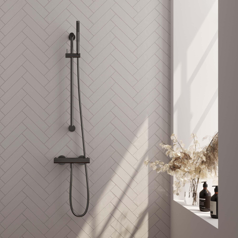 Brauer Gunmetal Edition Robinet de douche encastré - barre de douche - 1 fonction - 2 boutons lisses - douchette à main 1 jet - PVD - gunmetal brossé SW1164635