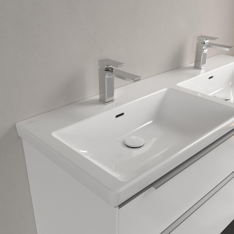 Villeroy & Boch Subway 3.0 meubelwastafel - 130x47x16.5cm Rechthoek - 2 kraangaten - 2 wasbakken - met overloopgat CeramicPlus - White Alpine (glans wit) SW701123