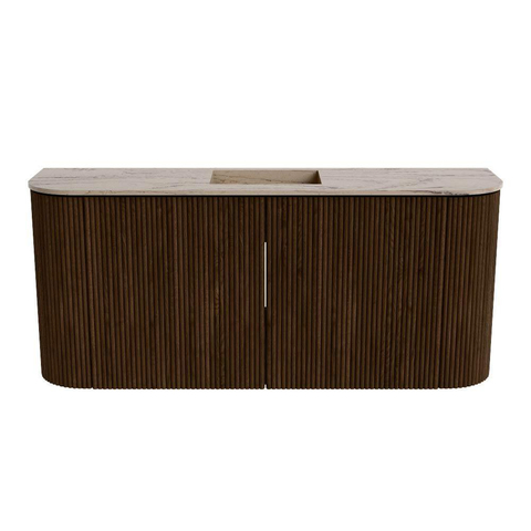 Mondiaz JOYA-DLUX Meuble de salle de bains 93.2cm - arrondis gauche et droite couleur Noyer - Vasque FAYE position Milieu 1 trou de robinet couleur Arena SW1424395