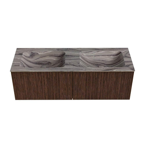 MONDIAZ KURVE-DLUX meuble de salle de bains 130cm couleur Walnut avec 2 tiroirs et 0 portes. Lavabo LEAF Double sans trou de robinet Sombra. SW1433696