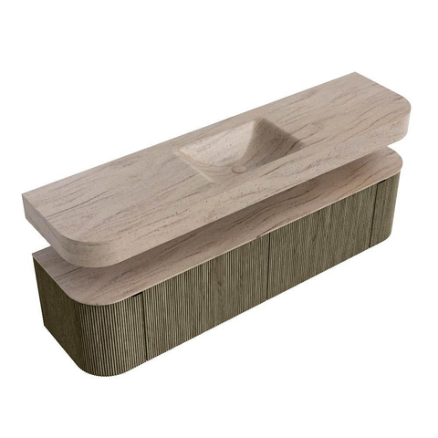 MONDIAZ THOR-DLUX 180cm meuble de salle de bains arrondi gauche + droite couleur Shadow avec 2 tiroirs et 2 portes. Vasque suspendue CLOUD Milieu 1 trou de robinet couleur Saba. SW1466249