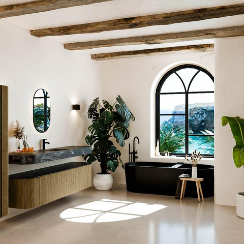 MONDIAZ THOR-DLUX Meuble de salle de bains - 190cm - arrondi gauche + droite - couleur Dusk - 2 tiroirs et 2 portes - Vasque suspendue CLOUD Milieu 1 trou de robinet - couleur Lava SW1466461