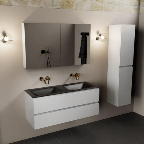 Mondiaz Aivy badmeubelset - 120x45x50cm - 0 kraangaten - 2 wasbakken urban Solid surface - Links en rechts - 2 lades - Met spiegelkast - MDF Talc SW892369