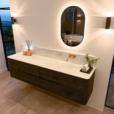 Mondiaz CIRO-DLUX Ensemble de meubles de salle de bains - 190x45x50cm - vasque en solid surface Opalo - 1 lavabo à droite - sans trous de robinet - 4 tiroirs - Shadow SW1532445