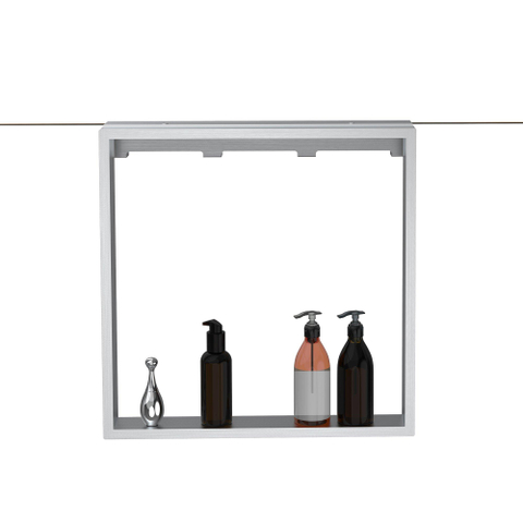 Fortifura Galeria schap met 4 haken - voor douchewand - 50x50x6.5cm - geborsteld RVS - B-KEUS - SCHAP DIENT IN ELKAAR GEZET TE WORDEN MET MONTAGE KIT -OUTLET UDEN STORE42072