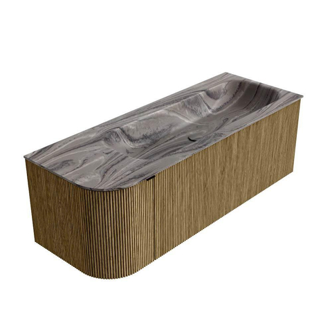 MONDIAZ KURVE-DLUX 125cm badmeubel ronding Links kleur Dusk met 1 lade en 1 deur. Wastafel BIG MEDIUM Rechts zonder kraangat Sombra. SW1433859