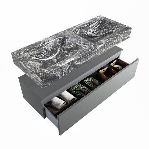 MONDIAZ ALAN - DLUX Badkamermeubelset - 120cm - onderkast - Plata - 1 lade - vrijhangende wastafel - 2 wasbakken - 0 kraangaten - Lava SW808637