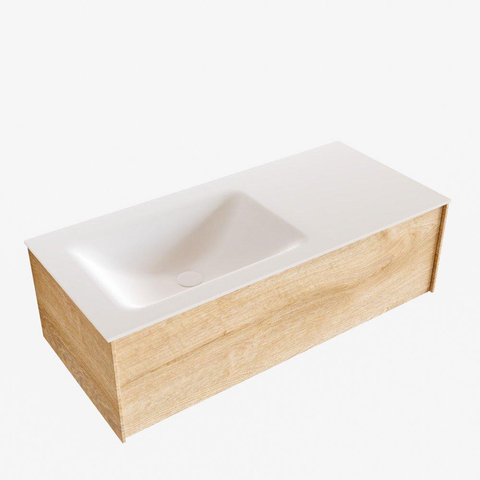 MONDIAZ LUSH Ensemble de meuble salle de bain - 100cm - 1 tiroir - lavabo cloud - lavabo à gauche - 0 trous de robinet - chêne blanchi SW409330