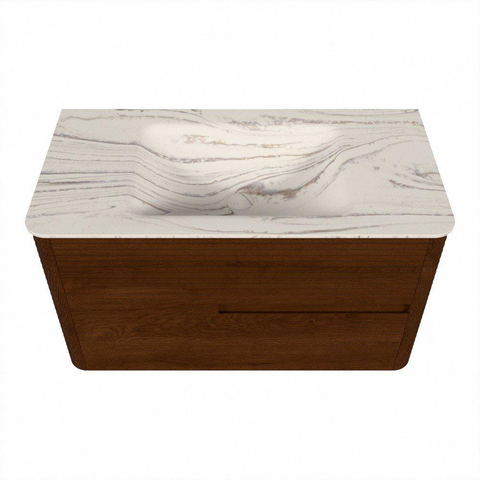 Mondiaz CIRO-DLUX Badkamermeubelset - 90x45x50cm - Solid surface wastafel Nata - 1 wasbak Midden - 1 kraangat - 2 lades - Ruby SW1532024