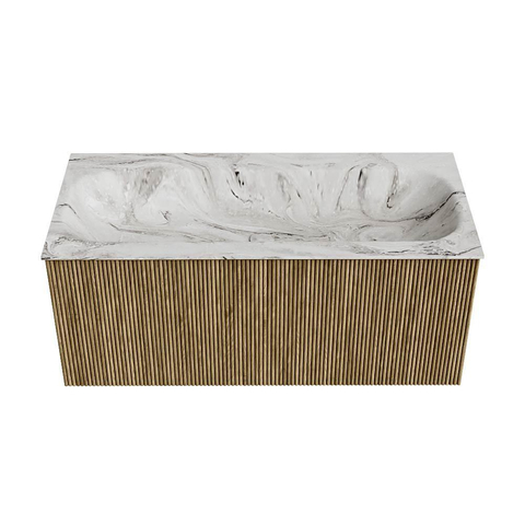 Mondiaz KURVE-DLUX Badkamermeubelset - 100x46x40cm - 1 lade - wastafel solid surface - midden - zonder kraangat - Dusk SW1415476