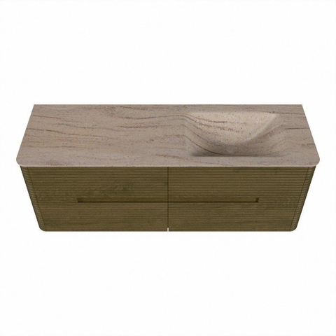Mondiaz CIRO-DLUX Badkamermeubelset - 140x45x50cm - Solid surface wastafel Saba - 1 wasbak Rechts - 1 kraangat - 4 lades - Dusk SW1533352