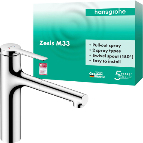 Hansgrohe Zesis M33 eengreeps keukenmengkraan 160 met uittrekbare vuistdouche 2jet chroom SW1077747
