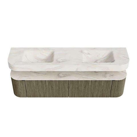 MONDIAZ THOR-DLUX Meuble de salle de bains - 190cm - arrondi gauche + droite - couleur Shadow - 2 tiroirs et 2 portes - Vasque suspendue CLOUD Double 2 trous de robinet - couleur Ostra SW1466593