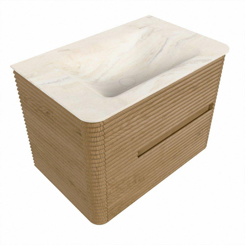 Mondiaz CIRO-DLUX Ensemble de meubles de salle de bains - 70x45x50cm - Plan vasque solid surface Ostra - 1 vasque centrale - 1 trou de robinetterie - 2 tiroirs - Chêne SW1531044