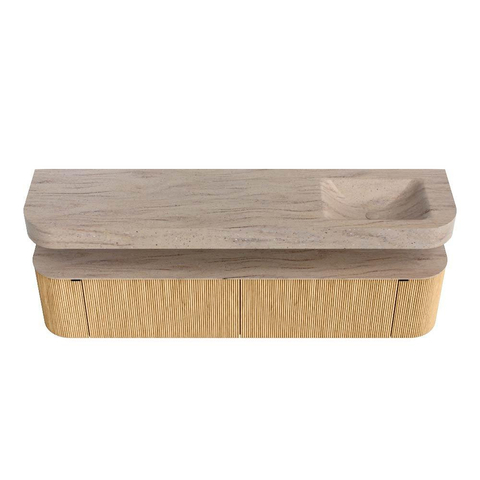 MONDIAZ THOR-DLUX Meuble de salle de bains - 200cm - arrondi gauche + droite - couleur Oak - 2 tiroirs et 2 portes - Vasque suspendue CLOUD Droite sans trou de robinet - couleur Saba SW1467218