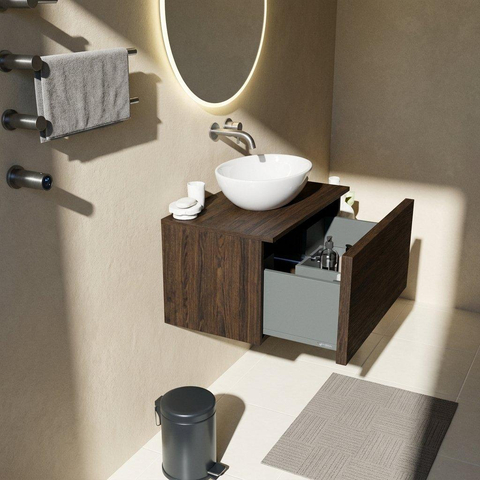 Saniclass Holz Frame Ensemble de meubles de salle de bains - 80x45x42cm - plan de toilette en bois - sans trou de robinetterie - 1 tiroir - chêne charcoal mat (bois) SW1436765