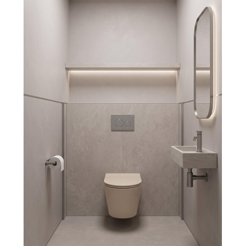QeramiQ Dely Pack WC - 36,3x51,7cm - à fond creux - sans bride - réservoir encastré Geberit UP320 - abattant WC softclose 35 mm - plaque de déclenchement gris clair - boutons ronds - beige mat SW1236504