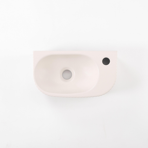 QeramiQ Blend Lavabo pour WC - 40x22x12cm - nervure - demi-rond - trou de robinet a droite - ceramique - lin SW1449881
