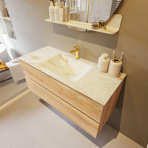 MONDIAZ VICA-DLUX Badkamermeubelset - 110cm - onderkast washed oak - 2 lades - inbouw wastafel cloud midden - 1 kraangat - 60cm hoge versie - frape SW1088793