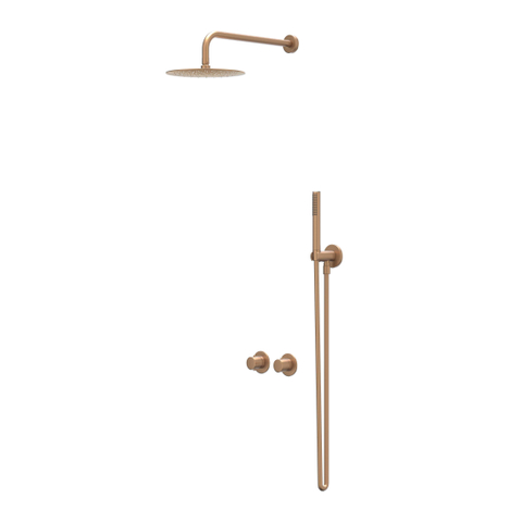 IVY Bond Ensemble de douche pluie - encastré - symmetry - inverseur d’arrêt 2 voies - bras de plafond 15cm - pomme de douche principale medium 25cm - barre de douche avec sortie - flexible de douche 150cm - douchette satin spray - Cuivre brossé mat PVD SW1033437