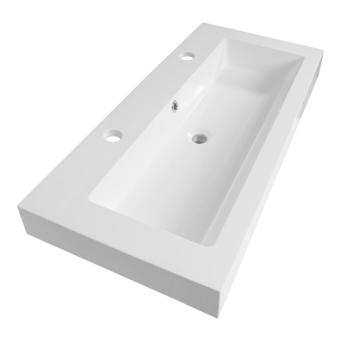 BRAUER Solar Thick lavabo 100x46x10cm - 1 lavabo - 2 trous de robinet - marbre minéral - blanc satiné SW3162