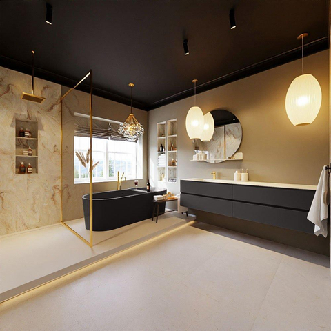MONDIAZ VICA-DLUX Ensemble meuble de salle de bains - 200cm - meuble bas dark grey - 4 tiroirs - lavabo encastré cloud gauche - 1 trou de robinet - version haute 60cm - frape SW1088848