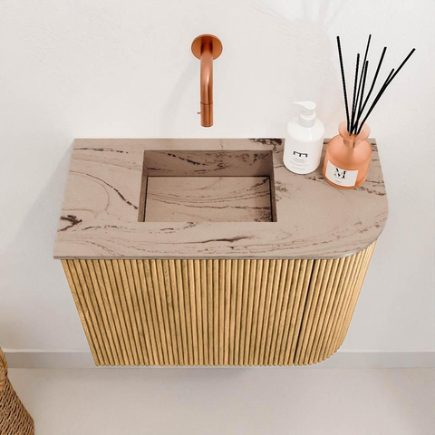 Mondiaz JOYA-DLUX 51.6cm toiletmeubel - ronding rechts kleur Oak - Wastafel FAYE positie Links Zonder kraangat kleur Arena. SW1423900