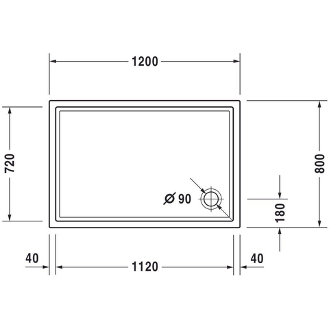 Duravit Starck Slimline Kunststof douchebak acryl rechthoekig - 120x80x5.5cm - zonder poten - wit 0297203