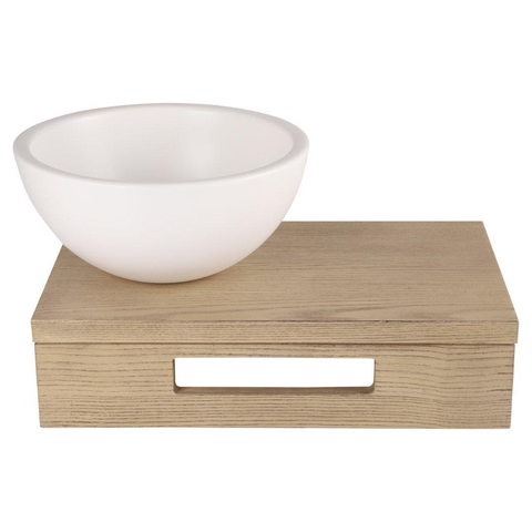 Differnz lave-mains – 40 x 21 x 10 cm – céramique blanc mat – sans robinet – avec cadre chêne clair SW794267