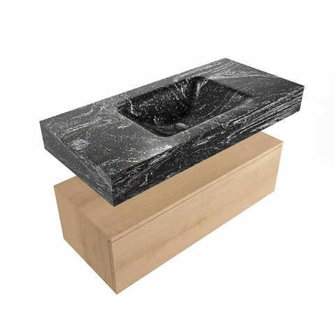 Mondiaz ALAN-DLUX Ensemble de meuble - 100cm - meuble Washed Oak mat - 1 tiroir - Lavabo Cloud Lava suspendu - vasque Centre - 0 trous de robinet SW809011