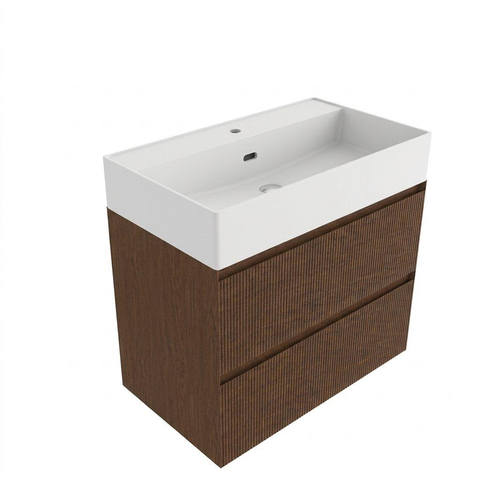 Saniclass Holz Atelier Badkamermeubelset - 80x45x72cm - Legend keramische wastafel mat wit - 1 wasbak - 1 kraangat - 2 lades - mat walnut pure (hout) SW1579614
