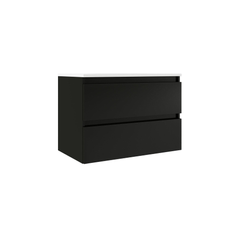 Saniclass Chaci Meuble de salle de bain - 80x45x55cm - lavabo en céramique brillant blanc - 1 vasque - 1 trou de robinet - 2 tiroirs - noir mat SW721297