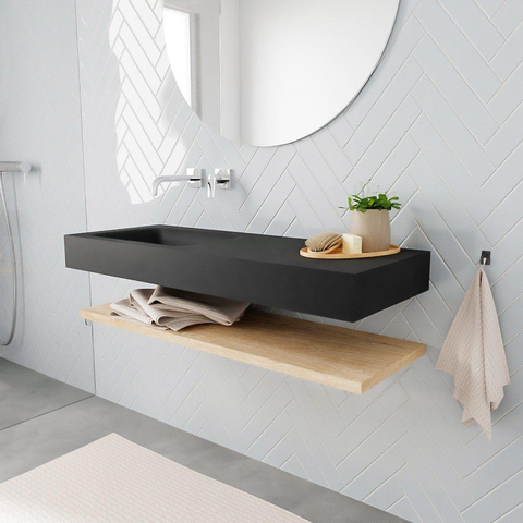 MONDIAZ ALAN 120cm - Ensemble meuble de salle de bains - tablette - chêne blanchi - lavabo suspendu - vasque à gauche - 0 trou de robinet - urban SW408856