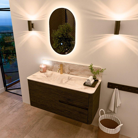 Mondiaz CIRO-DLUX Ensemble de meuble de salle de bains - 110x45x50cm - Lavabo solid surface Frappe - 1 vasque à gauche - 1 trou de robinet - 2 tiroirs - Shadow SW1532001