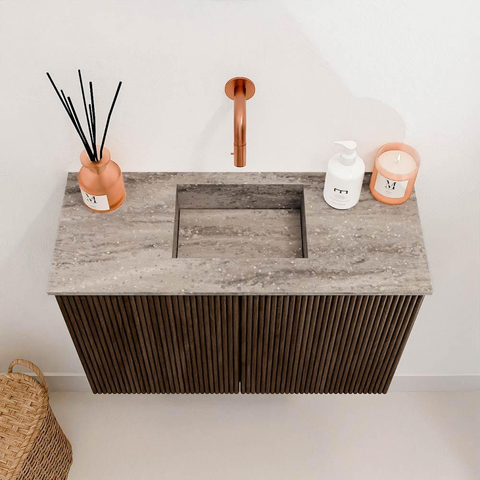 Mondiaz JOYA-DLUX 60cm toiletmeubel - kleur Walnut - Wastafel FAYE positie Midden Zonder kraangat kleur Oza. SW1424558
