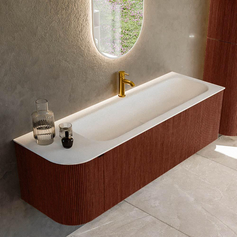 Mondiaz KURVE Ensemble de meubles de salle de bains - 145x46x40cm - 1 tiroir - 1 porte - lavabo solid surface - droit - 1 trou de robinet - Ruby SW1415304