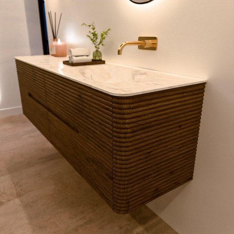 Mondiaz CIRO-DLUX Badkamermeubelset - 160x45x50cm - Solid surface wastafel Ostra - 1 wasbak Rechts - zonder kraangaten - 4 lades - Dusk SW1533445