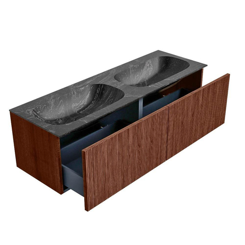 Mondiaz KURVE-DLUX Ensemble de meuble de salle de bains - 140x46x40cm - 2 tiroirs - vasque solid surface - double - 2 trous de robinet - Ruby SW1416017
