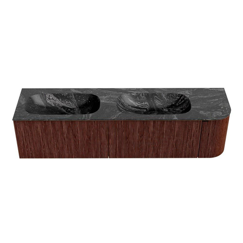 Mondiaz KURVE-DLUX Badkamermeubelset - 175x46x40cm - 2 lade - 1 deur - wastafel solid surface - dubbel / links - zonder kraangat - Ruby SW1416081
